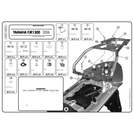 SUPPORT TOP CASE GIVI SR357 1300 FJR 2006-2018 2006-2018